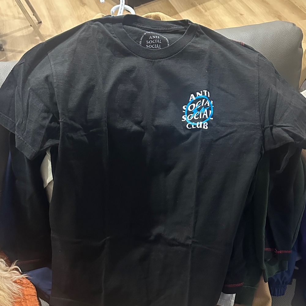Anti Social Social Club Black Tee with Blue and White Logo